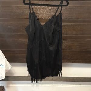 Black Fringe plus sz dress Details